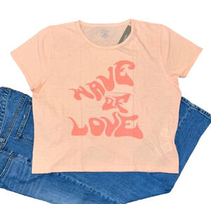 NWT J. Crew Peach W/"Wave of love" Graphic Cropped T-shirt-